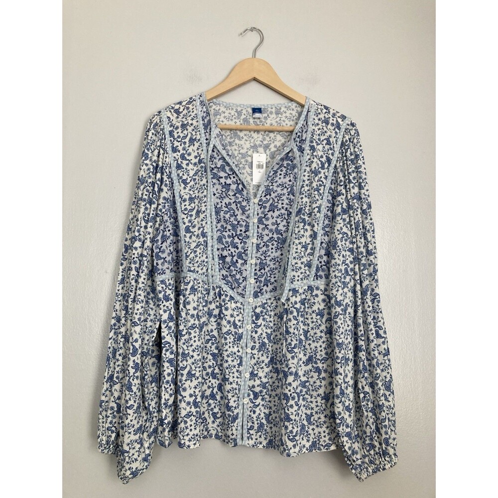 NEW Old Navy Peasant Blouse LARGE Tall Mixed Print Floral Cottage Core